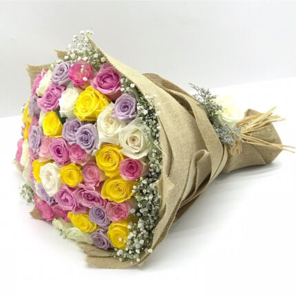 Beauty Mix in Jute - Mixed Bouquets of 50 Fresh Cut Flowers