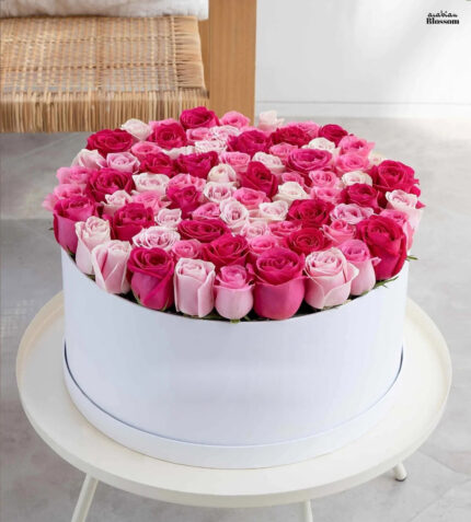 Rose Box - 65 Pink Roses in Light, Dark & Fuchsia Shades for Luxurious Gifting & Romantic Occasions