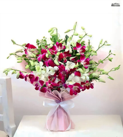 20 Purple & White Orchid Bouquet for Weddings, Anniversaries, and Thank You Gifts