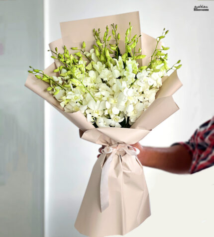 White Orchids Bouquet - 20 Fresh Dendrobium Stems for Weddings, Anniversaries & Sympathy