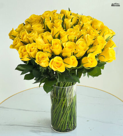 50 Yellow Roses in a Vase