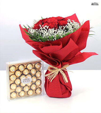20 Red Roses & Ferrero Rocher Combo for Romantic Gifting
