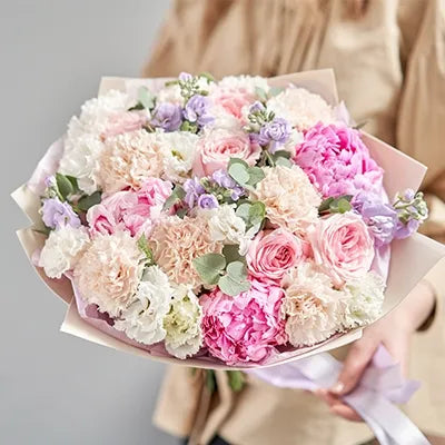 Bouquet of Peonies, Roses & Carnations - Fresh Cut Flowers - Mixed Bouquets
