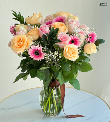 Roses & Mini Gerbera Arrangement in Vase