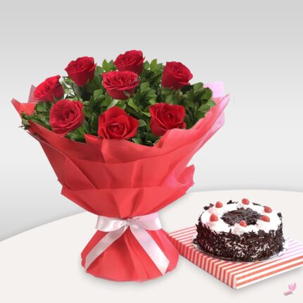 Red Rose Cake Combo - Double the Quantity - Elegant Gift With Glass Vase