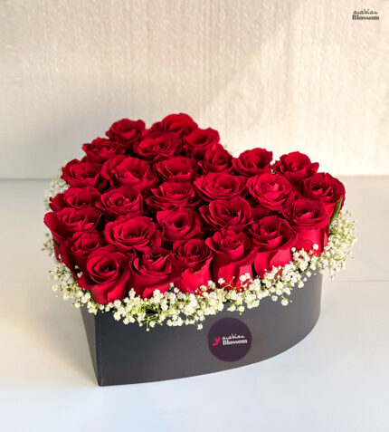 Red Roses in Heart Shape Box - Romantic Gift