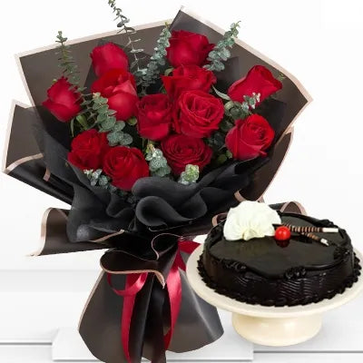Red Roses & Chocolate Cake - Arabianblossom - Perfect Gift for Your Loved Ones