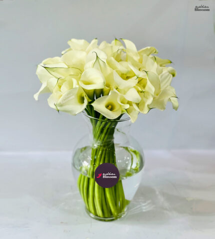 30 White Calla Lilies in a Matka Vase for Weddings, Anniversaries & Luxury DÃƒÂ©cor