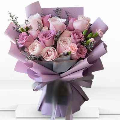 Purple & Pink Roses with Spray Carnations for Birthdays, Anniversaries, or Thank You Gifts