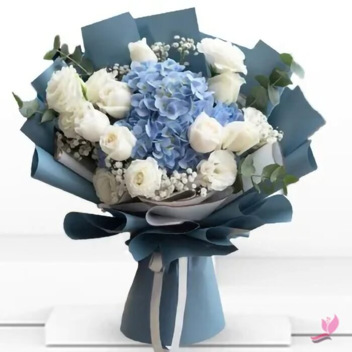 Blue Hydrangea & White Roses