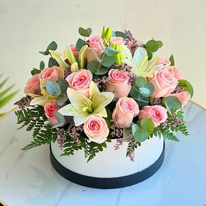 Roses and Graceful Lilies In a Box
