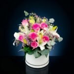 10 Pink Roses & 4 White Lilies In White Box