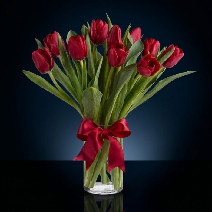 10 Red Tulips in a Vase, luxury same day gift delivery in Dubai