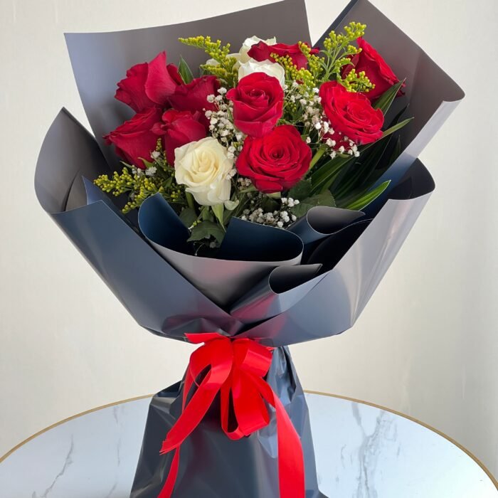 Red & White Roses – 9 Red Roses And 3 White Roses With Fillers