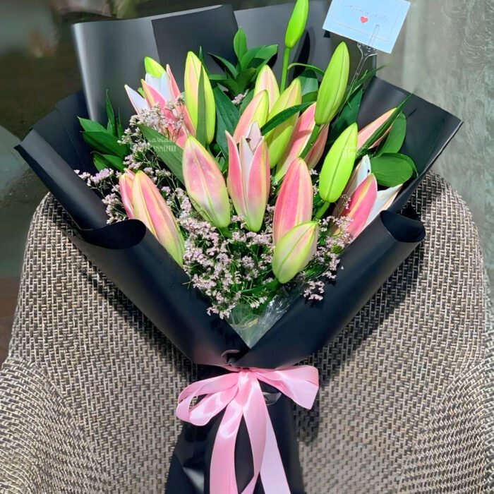 Beautiful 5 Oriental Pink Lilies Bouquet