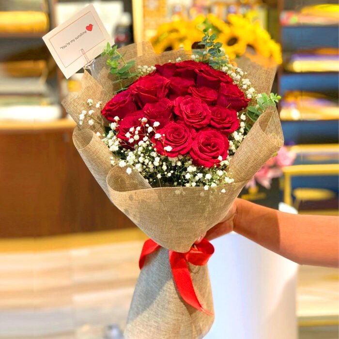 Red Roses with Jute Wrapping