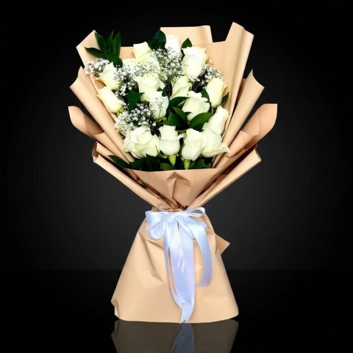 15 White Roses Bouquet, luxury same day flower delivery in Dubai