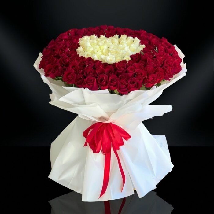 150 Red and 50 White Roses luxury bouquet, flower delivery in Dubai