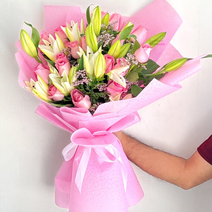 White Lilies and Pink Roses Bunch