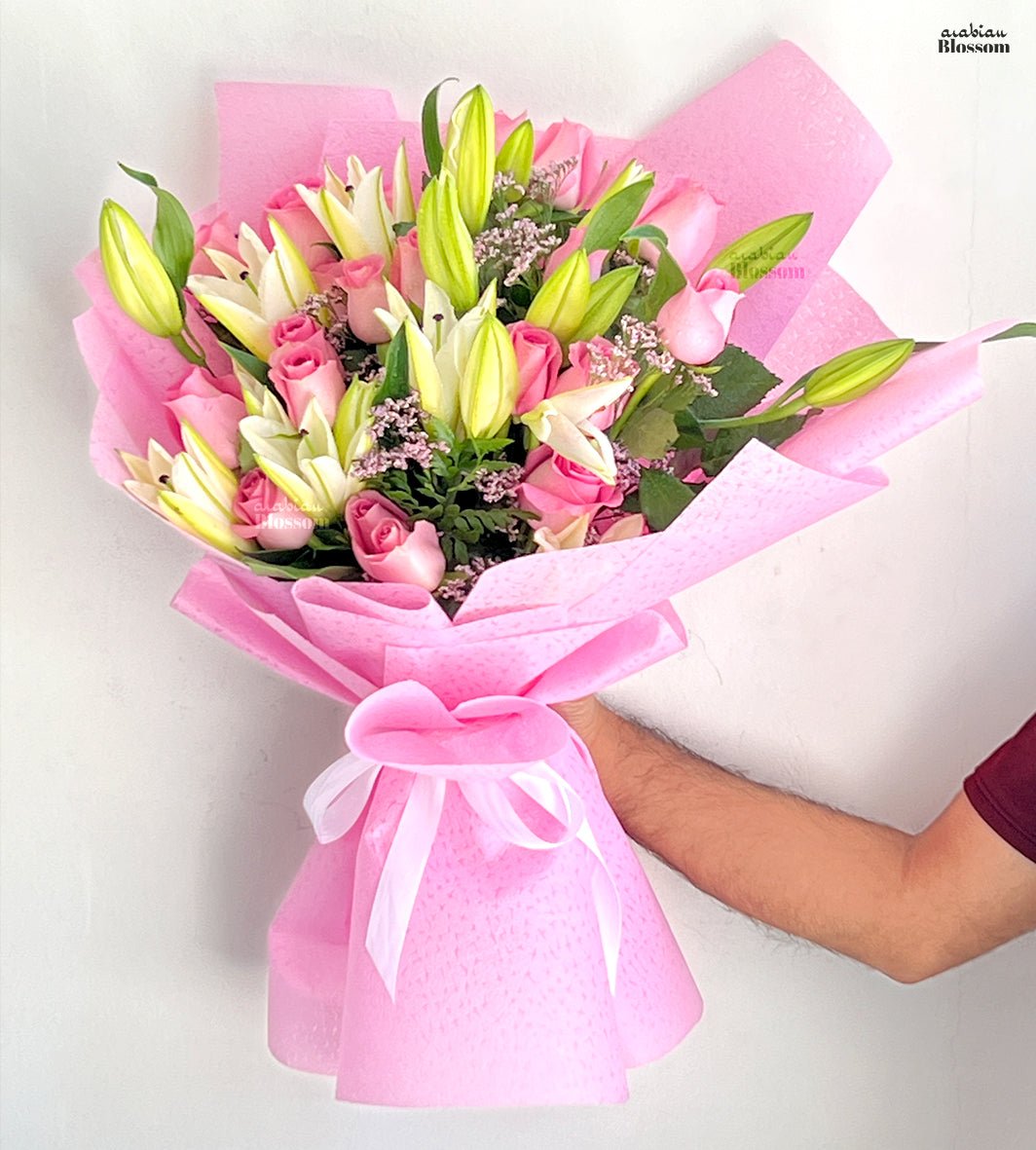 White Lilies and Pink Roses Bunch