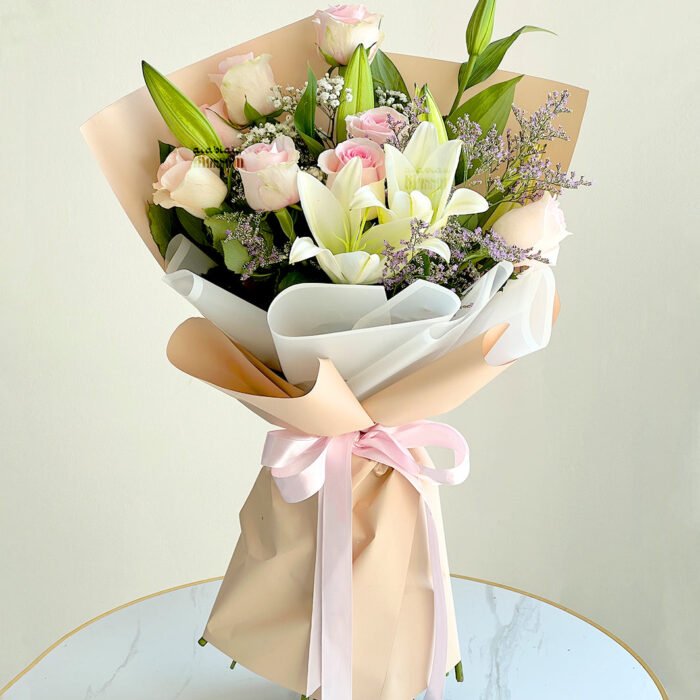 White Lilies & Pink Roses Bouquet