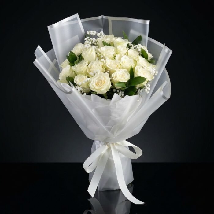 20 White Roses Bouquet, luxury same day flower delivery in Dubai