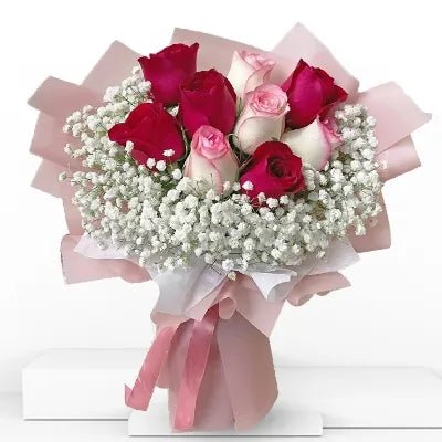 5 Red Roses & 4 Pink Roses Blushing Bouquet