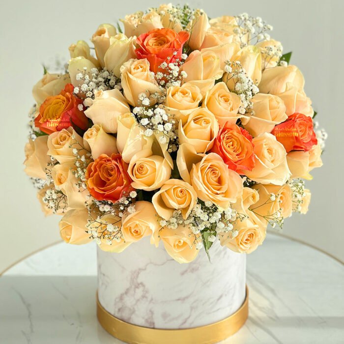 Peach & Orange Roses in a Box