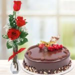 3 Red roses with 1Kg Chocolate cake Combo