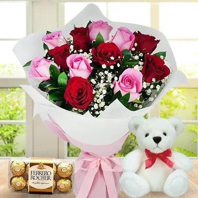 A Roses Teddy & Chocolate Combo