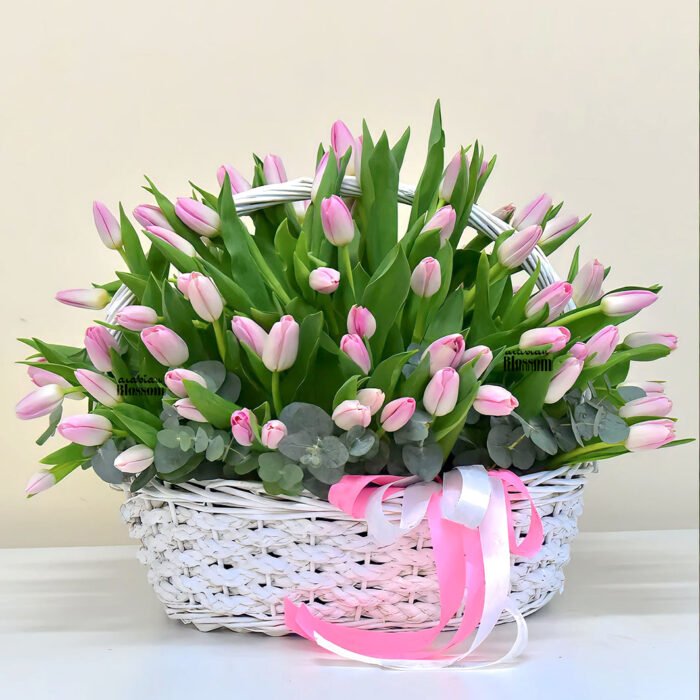 Pink Tulips in a Basket