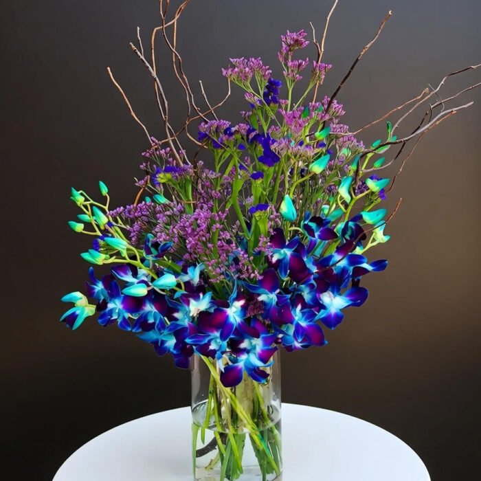 Modern Blue Orchid Vase Arrangement for Elegance, Admiration and Stylish Interiors