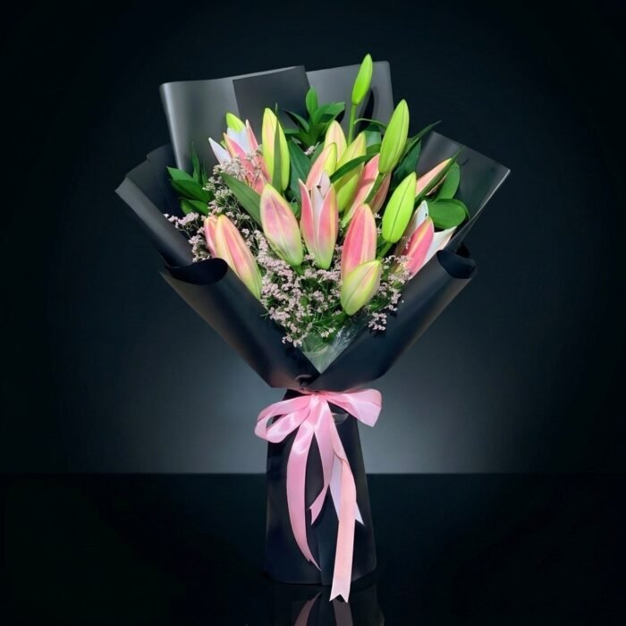 5 Oriental Pink Lilies Bouquet, luxury same day gift delivery in Dubai