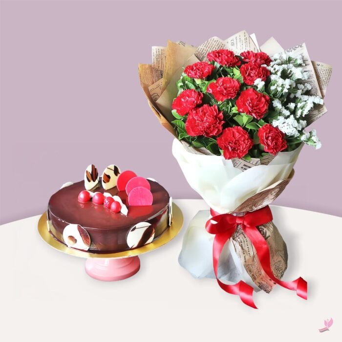 Carnation Red & Chocolate Truffle Cake 1Kg Combo