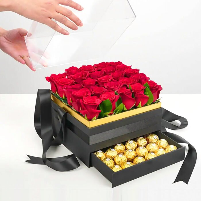 Red Roses & Ferrero Rocher Chocolate In Box