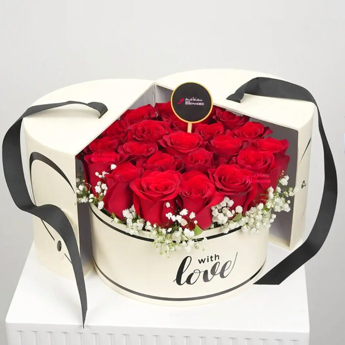 Romantic Red Roses In A White Box
