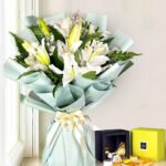 5 White Lilies with 250gm Patchi Chocolate