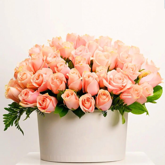 Peach roses in a box