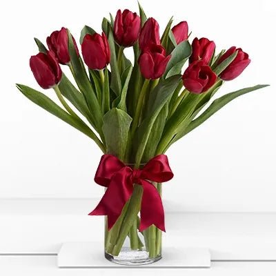 Red Tulips in a Vase – 10 Red Tulips