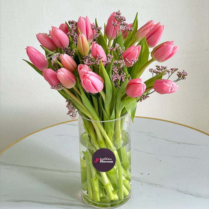 Pink Tulips in a Glass Vase