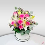 10 Pink Roses & 4 White Lilies In White Box