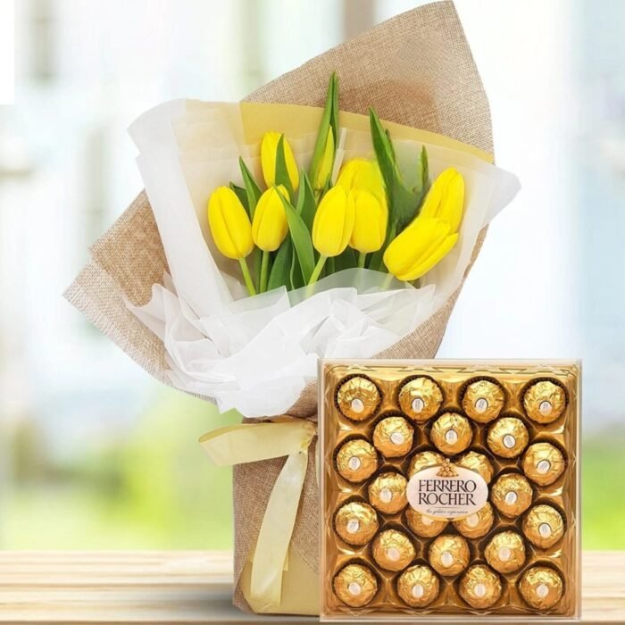 Yellow Tulips with Ferrero Rocher