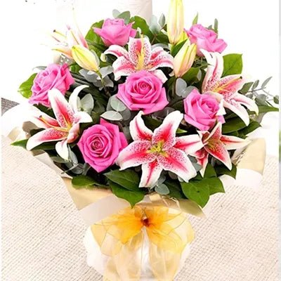 Pink Lilly and Roses Bouquet