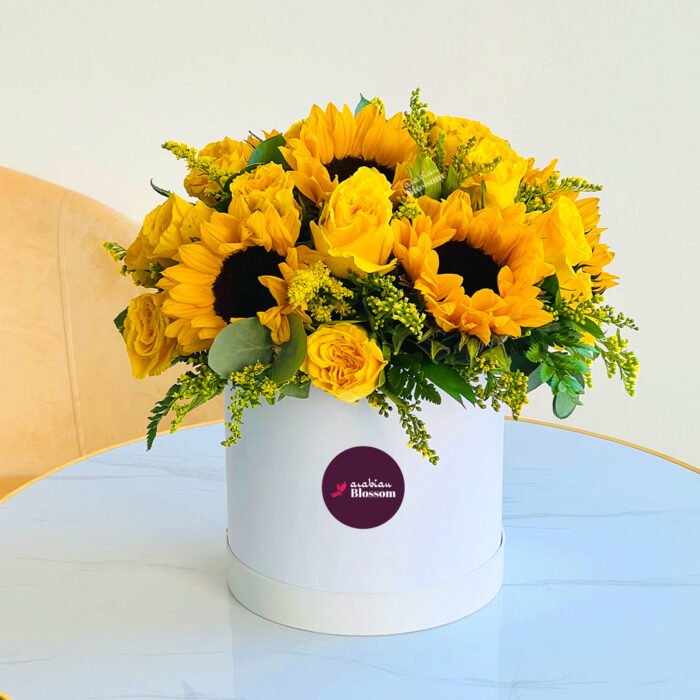 Yellow Roses and Sunflowers In a Box