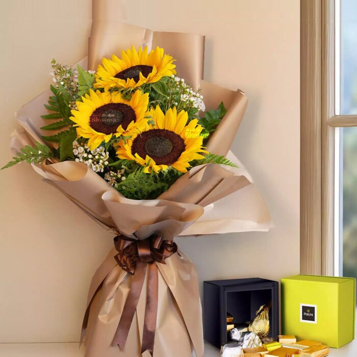 Sunflowers and Patchi Chococlate Combo