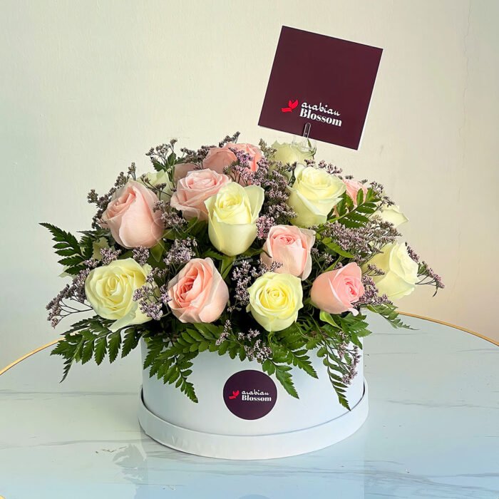 20 Pink & White Roses In a Box