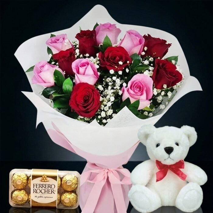 A Roses Teddy & Chocolate Combo, luxury same day gift delivery in Dubai