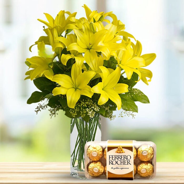 Yellow lilies and Chocolate Combo