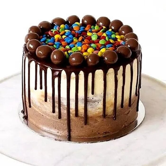 Chocolate Round Cream Vegan Cake with M&M's, eggless cake delivery Dubai